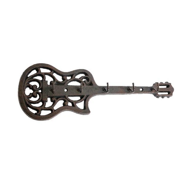 NEW Cast Iron Guitar Key Rack w/ 5 Hooks / Hangers Wall Art Decor