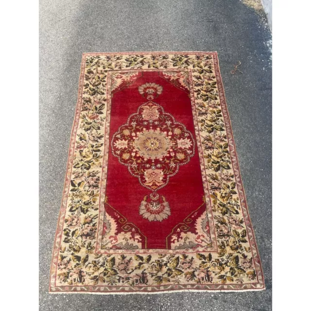 Antique Hand Knotted Wool Area Rug 4'1 x 6'5