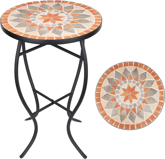 Mosaic Side Table, 21" round End Table with 14" Ceramic Tile Top, Patio Accent T Mosaic Side Table, 21" round End Table with 14" Ceramic Tile Top, Patio Accent T