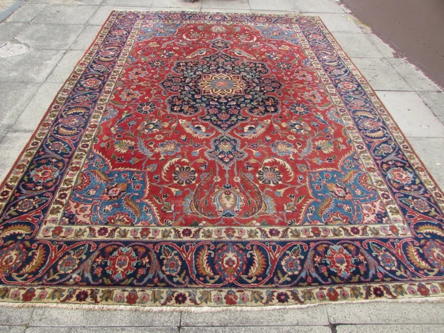 Vintage Worn Traditionnel Main Fabriqué Oriental Vert Laine Petit Tapis 81x62cm