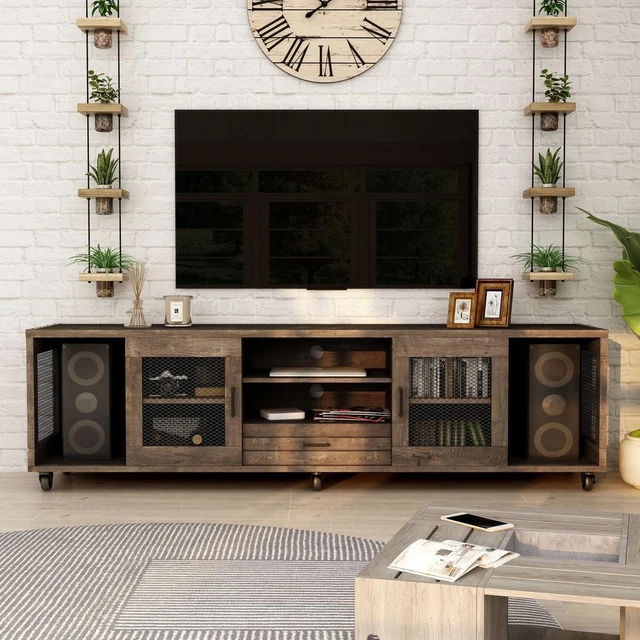 TV Stand Fits TVs Up to 80 in. Storage Reclaimed Oak Brown TV Stand Fits TVs Up to 80 in. Storage Reclaimed Oak Brown