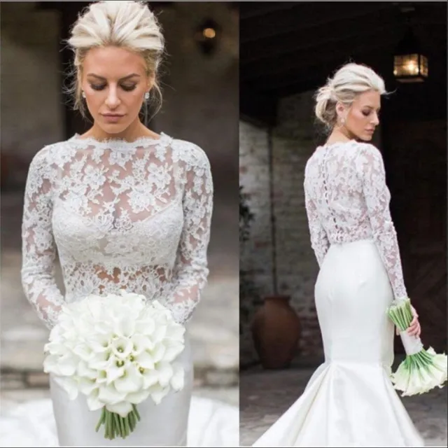 Long Sleeve Wedding Jacket Bridal Bolero Jackets  Top Lace Jewel Neck Wrap