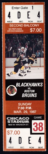 Feb. 25, 1987 Chicago Blackhawks vs. Boston Bruins Full Ticket Stub