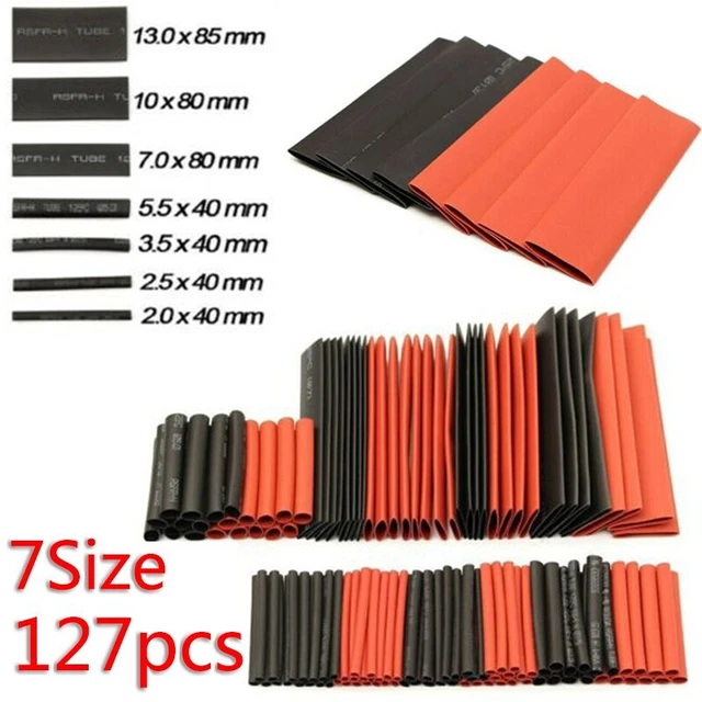127x Calore Tubo Restringente Isolamento Termorestringenti 2:1 Filo Cavo Manica