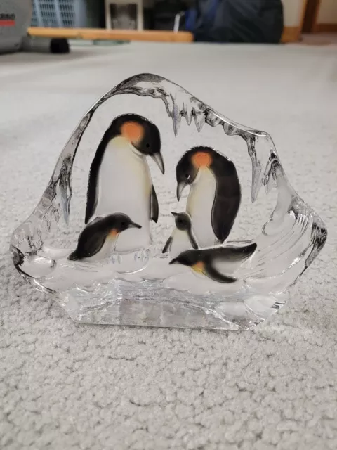 3D Glass Crystal Penguin Family Ice Cave Sculpture Paperweight