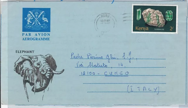 KENYA -  POSTAL HISTORY -  AEROGRAMME to ITALY -   MINERALS / ELEPHANT 1982