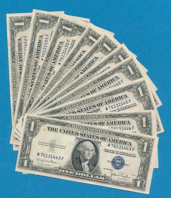 10-$1.00 1935-D Consecutive With Narrow To Wide Changeover Silver Certificates