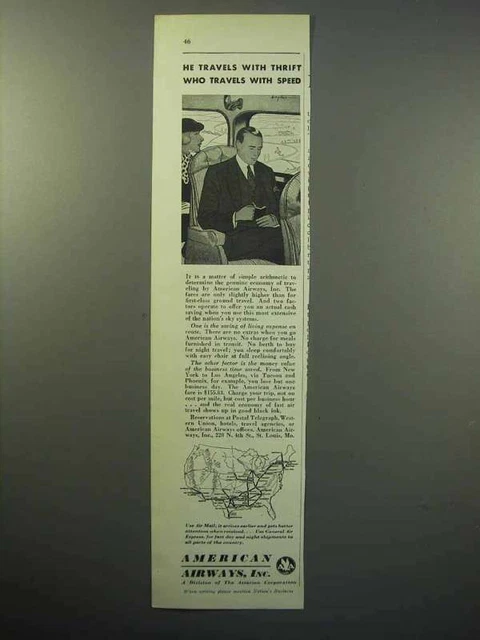 1933 American Airways Ad - Travel With Thrift, Speed