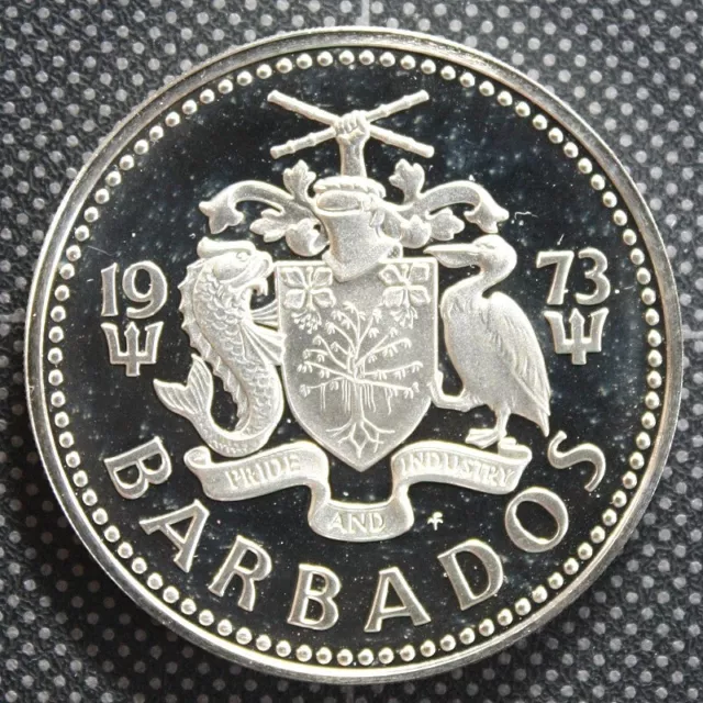 1973 Barbados Five Dollar .800 SILVER PROOF $5 Coin Uncirculated fountain shield 2