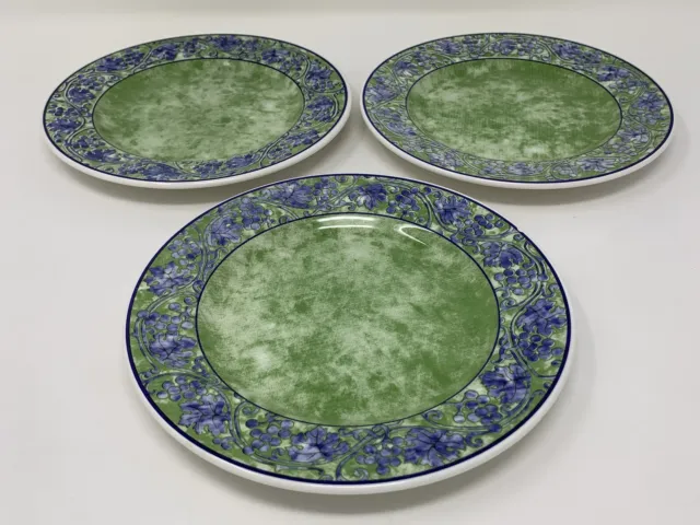 EUC Set 3 Salad Plates Ceramica Quadrifoglio Italy 8" Blue Green Grape & Leaf