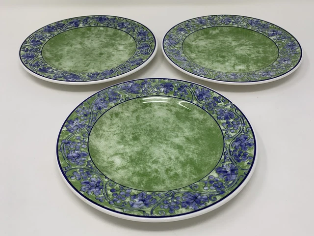 EUC Set 3 Salad Plates Ceramica Quadrifoglio Italy 8" Blue Green Grape & Leaf EUC Set 3 Salad Plates Ceramica Quadrifoglio Italy 8" Blue Green Grape & Leaf