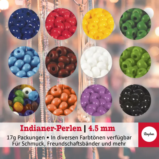 RAYHER Indianer Perlen, ø 4.5mm , große Farbauswahl, Schmuckgestaltung