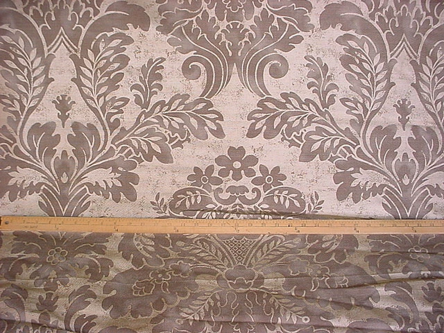 1-3/8Y Lee Jofa 6849 Taupe Printed French Floral Damask Linen Upholstery Fabric