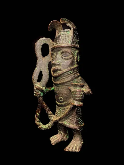 African Tribal Art Bronze Carved statue tribal Bronze Ife Warrior-Cultures-5049