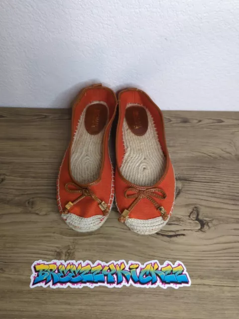 Michael Kors Women's Orange Meg Canvas Espadrilles Bow Ballet Flats Shoes 8M