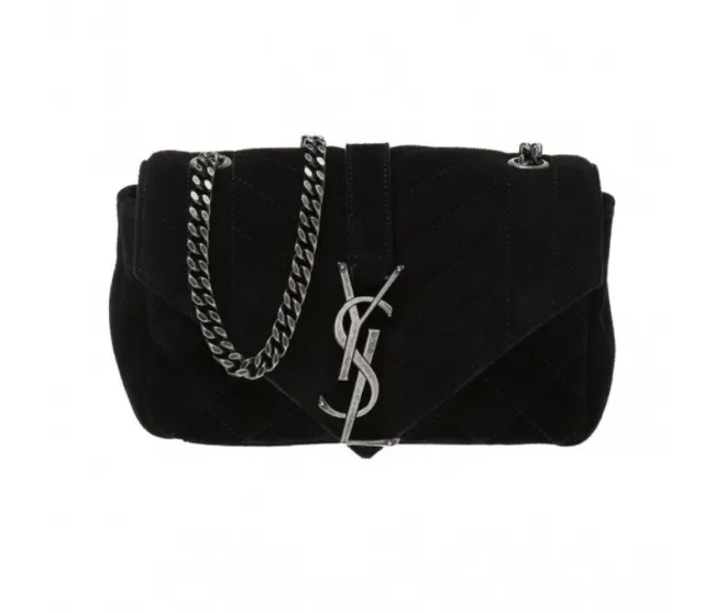 Saint Laurent 'Monogram Baby' Black Suede Small Shoulder Bag Authentic Womens