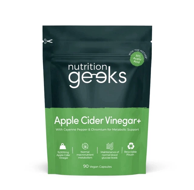 Mutition Geeks NUTRITION GEEKS APPLE Cider Vinegar Capsules with Mother & 30% Acetic ...