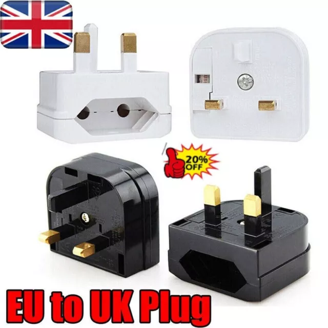 EU European Euro Europe 2-Pin To 3-Pin - UK Travel Plug Socket Converter Adapter