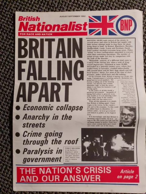 British Nationalist #123 BNP Newspaper John Tyndall No.123 - Aug/Sept 1992