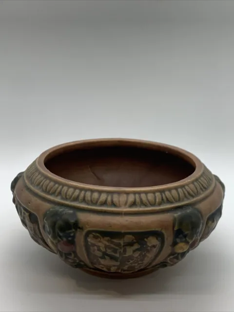 Antique Roseville Pottery Florentine Terracotta Brown Bowl