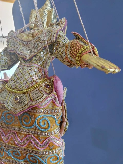 Burmese Asian Wooden Puppet Marionette Hand Painted Rare Elegant Finely Dressed 8