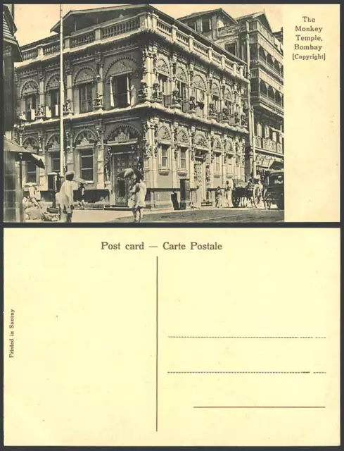 India Old Postcard The Monkey Temple Kalbadevi Bombay Cart Street Scene Umbrella