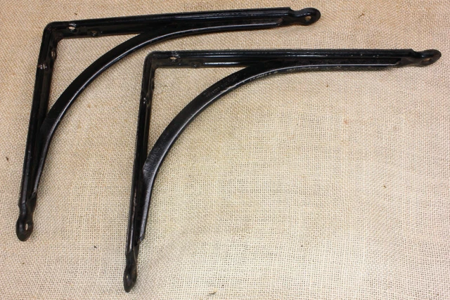 2 Old Shelf Brackets Counter Top Support Braces 8 X 10" Vintage Industrial Steel 2