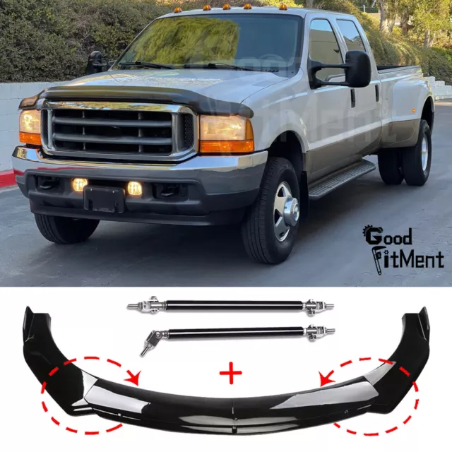 For Ford F-150 2000-2008 Front Bumper Lip Splitter Spoiler Black Kit + Strut Rod