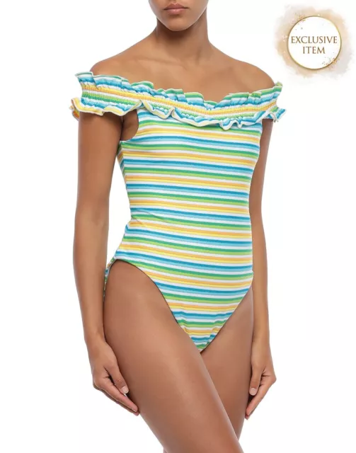 RRP €200 NICHOLAS One Piece Swimsuit Size XS Striped Ruffle Made in USA