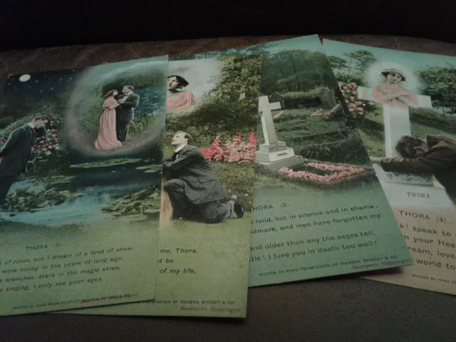 Set of 4 Bamforth Song Cards "thora", Unposted 4612