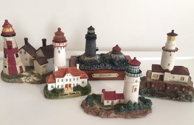 Vintage Lighthouses, Varied Lot of 5 Decorative Resin Lighthouse Figurines