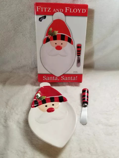 Fitz And Floyd "Santa, Santa" Snack Plate With Spreader