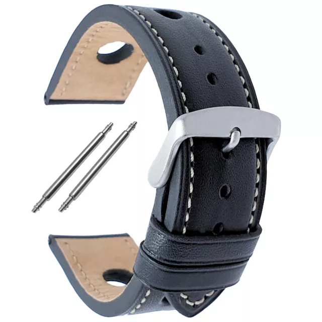 Black Genuine Leather Rally Grand Prix Racing Style Watch Strap