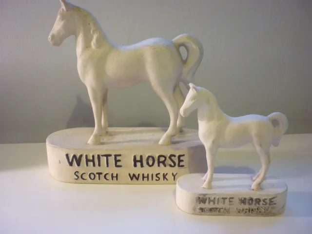 2 x VINTAGE  WHITE HORSE SCOTCH WHISKY ADVERTISING BAR FIGURES   9" & 5 1/2 " HT