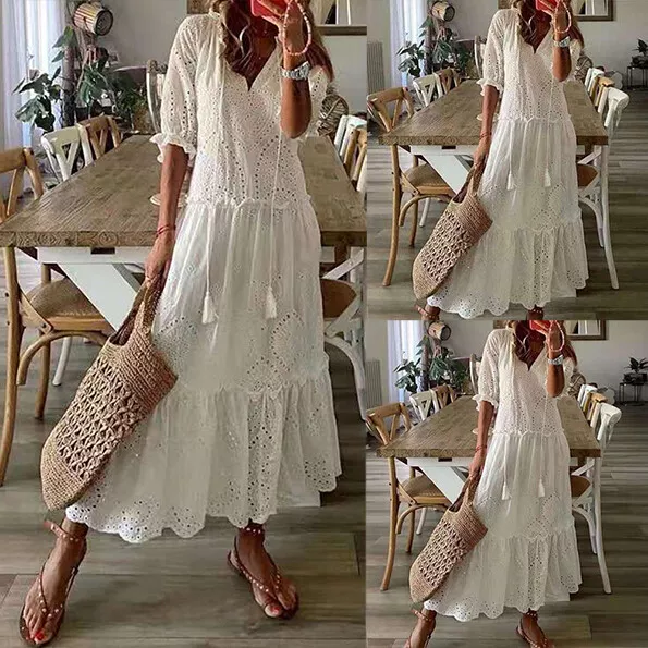 Abito Lungo Da Donna Boho In Pizzo Con Scollo A V Abito Estivo Casual Per Le A