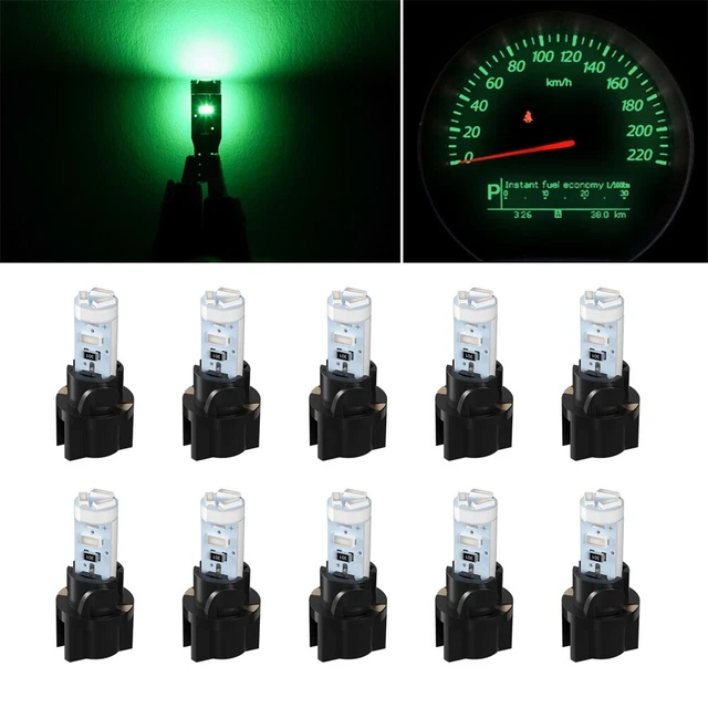 10pcs T5 Green 3014 LED Instrument Gauge Cluster Dash Light Bulbs W/ Sockets
