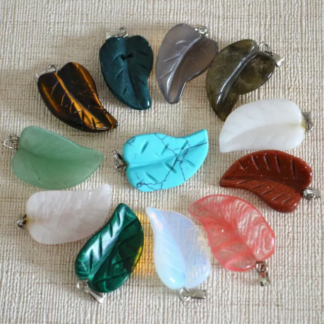 Wholesale 12pcs Fashion hot sell mixed Natural Stone tree leaf charm Pendant