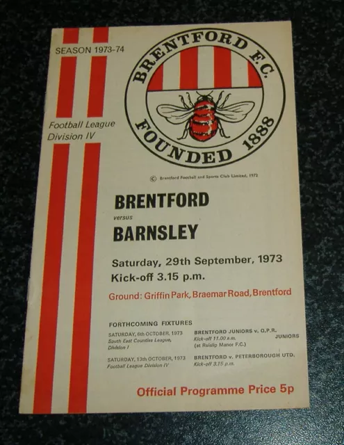 Brentford v Barnsley 1973/74 *EXC*