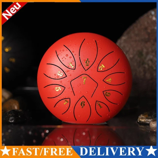 6 Inch 11-Note Tongue Drum with Drumsticks Hand Pan Ethereal Drums (Red)