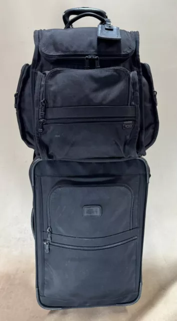 Used TUMI Carry On Set 22” Upright Wheeled Suitcase 2210D3 & 15” Backpack 2641D4