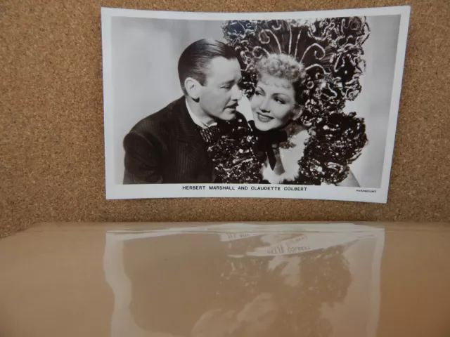 Herbert Marshall & Claudette Colbert film partners  Real Photograph Postcard xc2