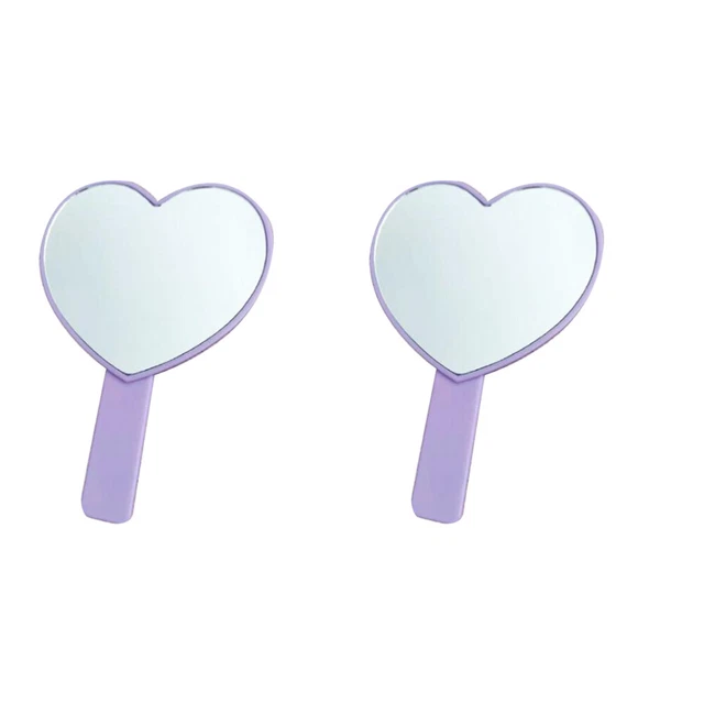 2 piezas Espejo de corazón de mano con forma de amor pequeño espejo de maquillaje de una sola cara