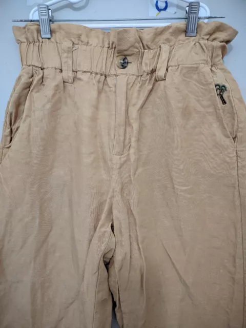 Scotch Soda Pants Womens XS Yellow Tan Paperbag Style Linen Blend Straight Ankle