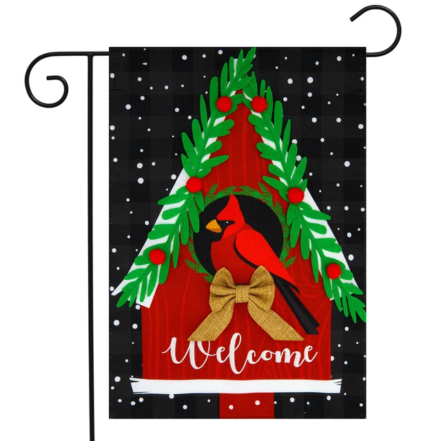 Winter Birdhouse Burlap Welcome Garden Flag Cardinal 12.5" x 18" Briarwood Lane