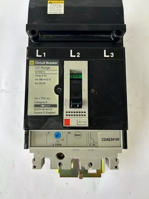 Square D MCCB 80/100 Amp Triple Pole 3 Phase 100A CD Range I-Line CDAE34100