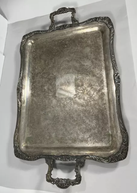 Vintage Silver Plated Large Footed Butler's Tray w/Handles by WM Rogers #292
