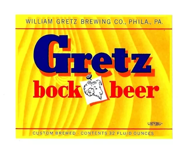 Gretz Bock Beer Bottle Label Gretz Brewing Philadelphia