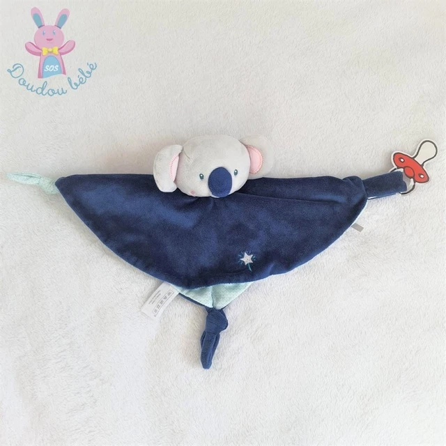 Doudou plat Koala bleu gris rose attache tétine GIPSY (état neuf) 2 dispos