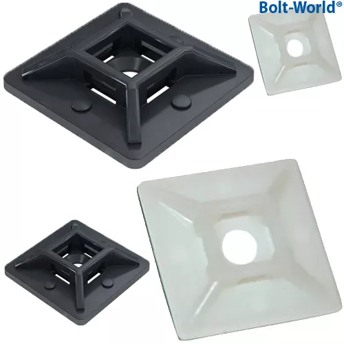 20mm, 28mm, 40mm SELF ADHESIVE STICK ON CABLE TIE WIRE BASE MOUNTS BLACK WHITE