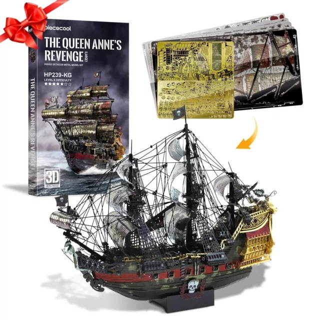 Piececool Queen Anne's Revenge Pirate Ship 3D Laser Cut DIY Model Hobby Building